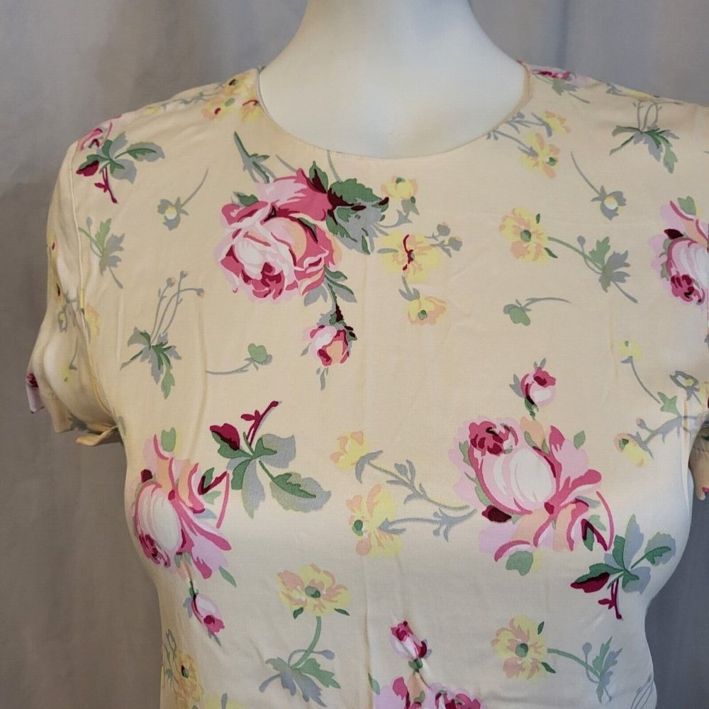 Zara Dress, Floral, Size Medium, Midi w/ Side Slits, Short Sleeve Yellow, NWOT - Picture 3 of 7